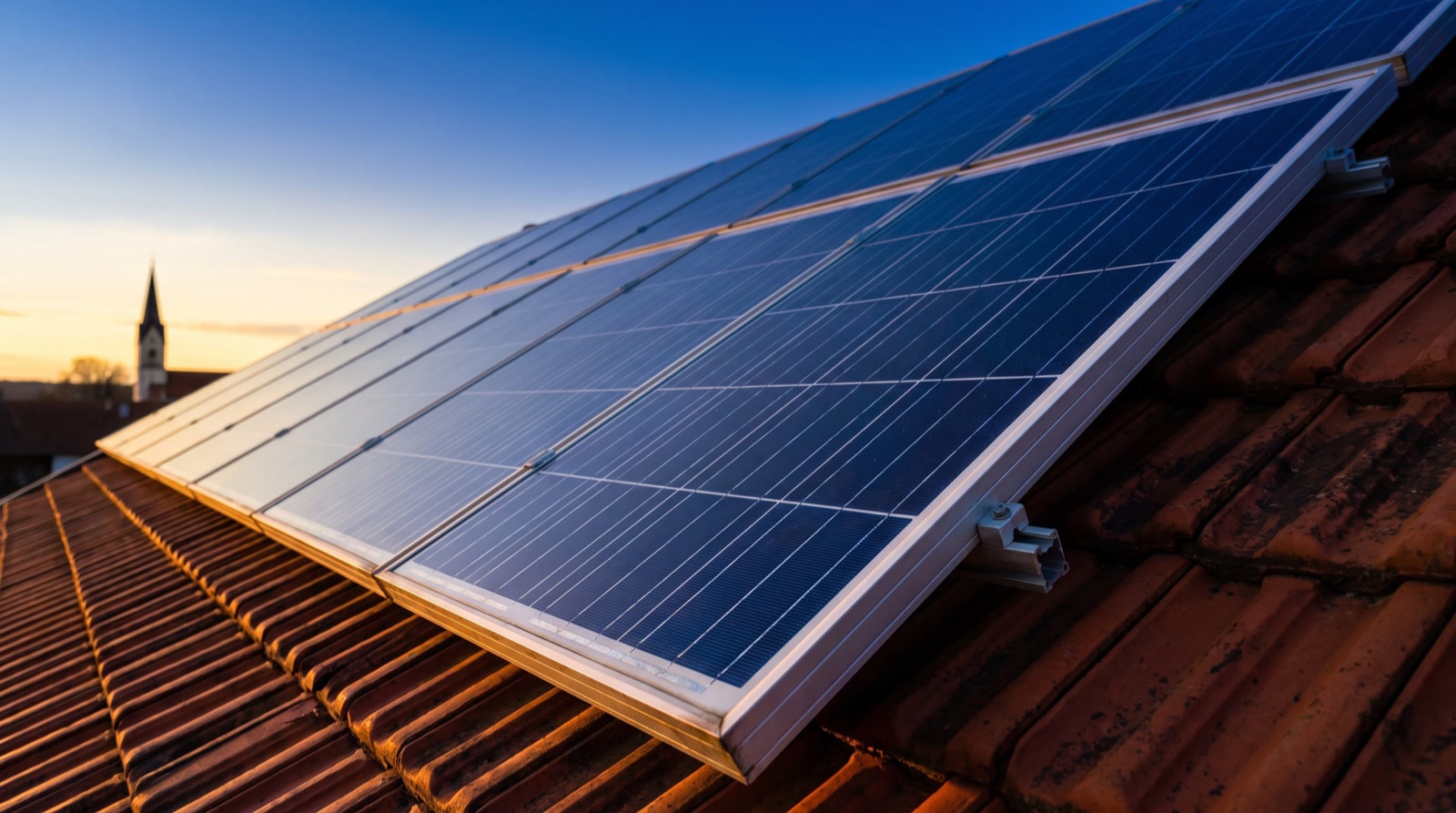 Solarmodule im Gegenlicht vor blauem Himmel
