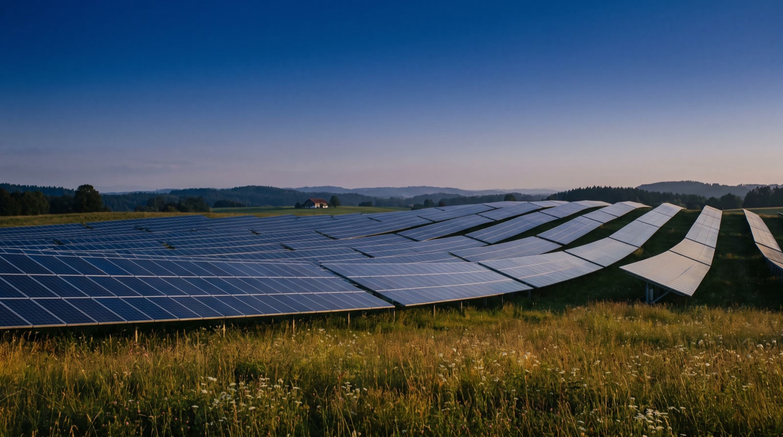 Solarmodule im Gegenlicht vor blauem Himmel